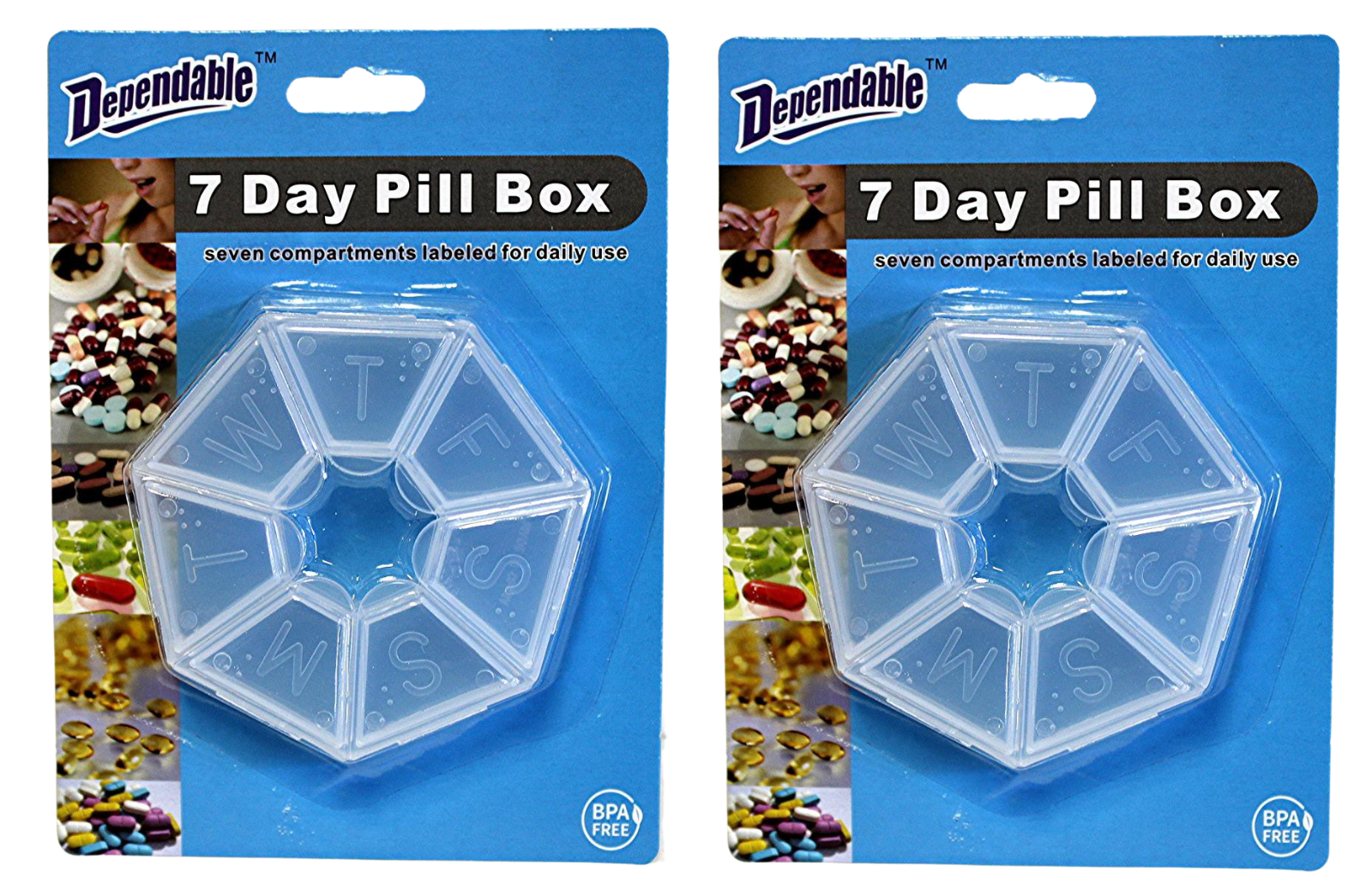 2 Pack Round 7 Day Pill Box Purse Travel Home Medicine Dispenser 3&quot; BPA ... - $7.91
