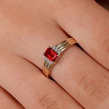 14k Yellow Gold Plated 2.00Ct Emerald Simulated Red Garnet Engagement Ring Women - £106.75 GBP