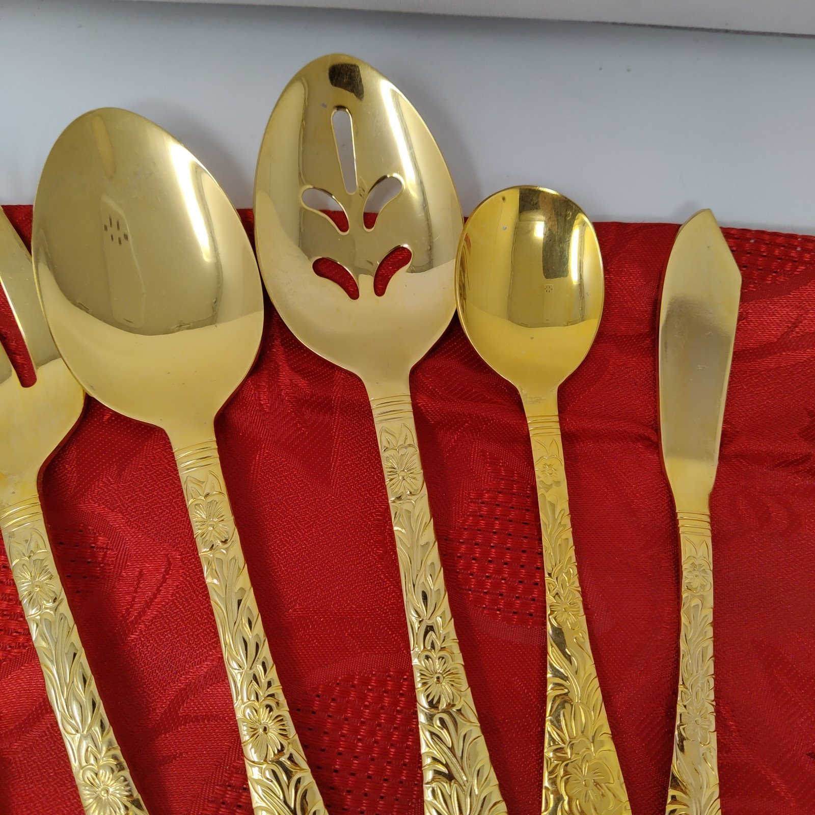 24X Set Cambridge Festival Gold Stainless Flatware Forks Knives Spoons Serving  Item image 8
