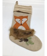 Sly Fox Christmas Stocking Faux Fur  Felt Acorn Tree Embroidery Herringb... - £23.20 GBP