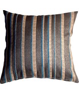 Glitter Stripes 20x20 Blue and Gray Throw Pillow, with Polyfill Insert - £15.58 GBP