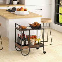 Rolling Buffet Serving Cart with Removable Metal Wire Wine Rack-Brown - ... - $129.49