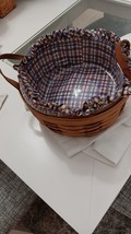 LONGABERGER 1996 MEDIUM ROUND BASKET RUFFLED LINER PLASTIC LINER LEATHER... - $25.24