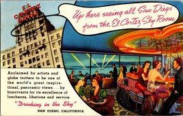 Vtg Postcard El Cortez Hotel, Sky Room, San Diego California, Drinkin in the Sky - £5.11 GBP