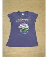 Vtg Ed Hardy Shirt Women’s Large Purple Thrashed Perfectly  Pink Lotus  ... - $32.46 CAD