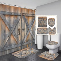 4Pcs Rustic Barn Door Shower Curtain Sets - £32.24 GBP
