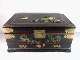 Vintage Chinese Decorative Carved Jade &amp; Soap Stone Jewelry Box E834 - £62.15 GBP