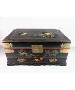 Vintage Chinese Decorative Carved Jade &amp; Soap Stone Jewelry Box E834 - $79.20