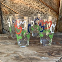 Libbey Set of 4 1970s Vintage Tulip Matisse Flower Glass Tumblers MCM Barware - $24.24