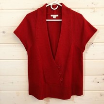 Coldwater Creek Sz M 8/10 Red Holiday Button Ribbed Cardigan Deep V Shor... - £14.51 GBP