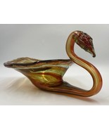 Vintage MCM Hand Blown Sooner Glass Swan Centerpiece Burndt Orange Swirl - £26.03 GBP