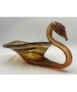 Vintage MCM Hand Blown Sooner Glass Swan Centerpiece Burndt Orange Swirl - $44.97 CAD