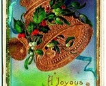 Lucido Color Oro Campana Agrifoglio Nastro Un Joyous Natale 1913 DB Cart... - $7.12