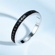 DY 925 Sterling Silver Rings for Women Black Spinel Wedding Rings Eternity Band  - £22.57 GBP