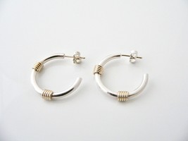 Tiffany &amp; Co Silver 18K Gold Triple Coil Hoop Hoops Earrings 1 Inch Gift... - £467.07 GBP