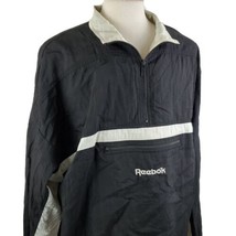 Vintage Reebok Pullover Windbreaker Jacket XL Black Nylon 1/4 Zip Front Pocket - £23.59 GBP