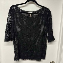 Laundry by Shelli Segal Sheer Black Mesh Lace Short Sleeve Top Scallop H... - £22.15 GBP