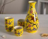 Yellow Bird On Flower Tree Porcelain Sake Carafe Flask And 4 Ochoko Cups... - $24.99