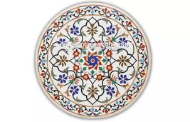 30&quot; White Marble Coffee Table Top Inlay Mosaic Pietradura Handmade Art Home Deco - £1,074.56 GBP