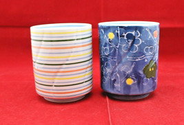 Yunomi Japanese Tea Cups Arita Stripes Flowers Made in Japan Set of 2 8 ... - $43.17