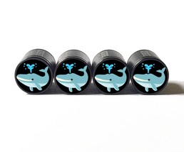 Blue Whale Emoji Tire Valve Stem Caps - Black Aluminum - Set of Four - £12.36 GBP