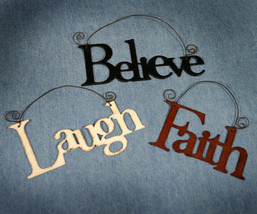 Set of 3 Metal Word Ornaments Laugh Faith Believe - $12.98