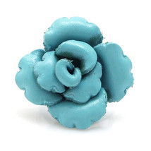 Light Blue Ruffled Sweet Rose Genuine Leather Ring - £6.32 GBP