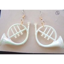 Big Funky French Horn Earrings Musical Instrument Teacher Costume Jewelry White - £4.69 GBP