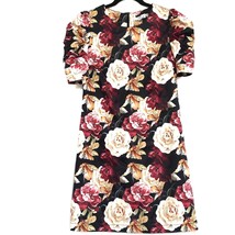 OVI Small Black Burgundy Floral Rose Cotton Blend Short Sleeve Stretch D... - £22.57 GBP