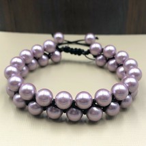Cultured Pink Shell Pearl 8x8 mm Beads Stretch 2 Strand Thread Bracelet 2TB-90 - £11.63 GBP