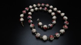 Vintage Flower Cream Bead Sterling Silver Necklace 26 inches x 1.4cm - $29.70