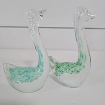 Murano Art Glass Swans Hand Blown Blue &amp; Green Paper Weights Vtg - £23.70 GBP