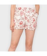 CYNTHIA ROWLEY cream &amp; dark pink floral 100% linen shorts size 4 - $18.39