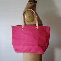 Murval Tote Bag NWT 100% Jute Leather Handles Pink Zipper Top Inside Pocket - £21.86 GBP