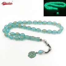 New ResinTasbih Green Luminous Mistak Muslim Rosary Bead bracelet islamic misbah - £41.86 GBP