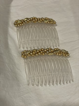 Vintage Hair Comb Set of 2 Handmade Gold Plastic Beaded Embellish Dressy Used - $11.30