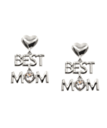 BEST MOM Heart Crystal Drop Stud Earrings White Gold Mother&#39;s Day - £10.36 GBP