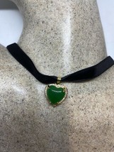 Cristal Vintage Jade Corazón Gargantilla Dorado Colgante Collar - $49.00