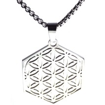 Flower of Life Necklace Silver Stainless Steel Sacred Geometry Pendant Chain - £16.01 GBP