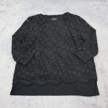 J Jill Shirt Womens M Black Petite Long Sleeve Round Neck Lace Pullover Blouse - $29.68
