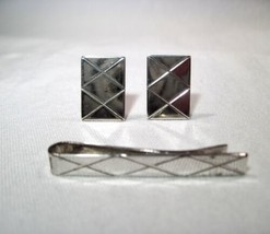 Vintage Sterling Silver Cuff Link &amp; Tie Bar Set K453 - £46.69 GBP