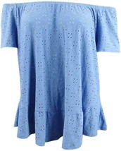 NY Collection Womens Plus Size Eyelet Off-The-Shoulder Top Size 2X Color Blue - £24.86 GBP