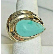 TAXCO 925 STERLING SILVER &amp; TURQUOISE ASYMMETRIC DESIGN RING SIZE 7.5. SKY - $100.99