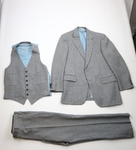 Vtg 70s Streetwear Men 40L Wool Herringbone 3 Piece Suit Vest Bell Bottoms 34x32 - £133.13 GBP