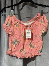 Epic Threads Floral Print Top Girls 5 Ruffle fresh peach Trim Puff Sleeve - $8.90