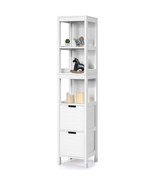 Bathroom Cabinet Tower with 2 Storage Drawers and 3 Shelves in White Woo... - $3,199.86 MXN