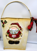 Wall Pocket Half Bucket Christmas Santa Distressed Metal Decorative 15&quot; ... - $13.95
