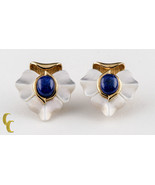 Sterling Silver Gold Plated MOP Leaf Design w Lapis Lazuli Stone Earrings - £122.70 GBP