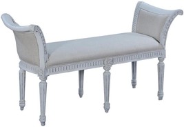 Window Bench Catalan Antiqued Whitewash Wood Curved Arms Oatmeal Linen - £916.71 GBP