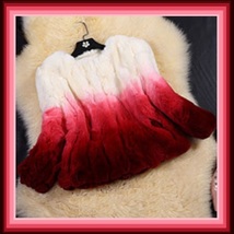 Gradient Color Fade Long Sleeve Soft Genuine Rex Rabbit Fur Coat Jacket image 2